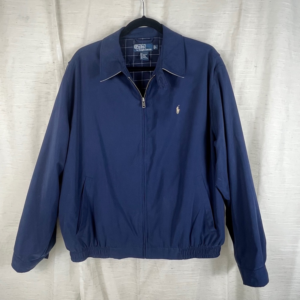 Polo Ralph Lauren Vintage Harrington Jacket Navy Blue Grid Lining Mens Large